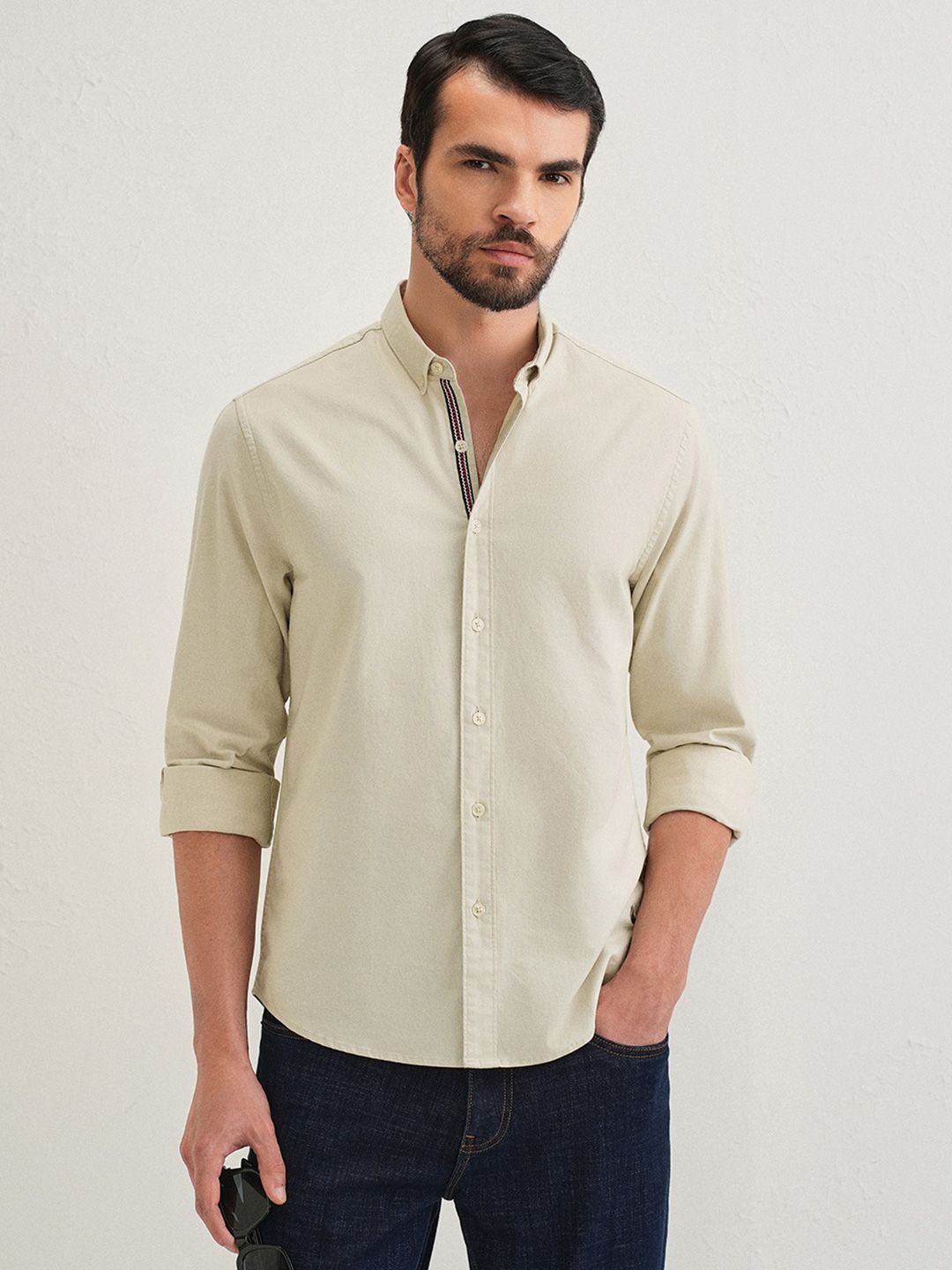 Banana Club Contrast Placket Cotton Long Sleeves Shirt
