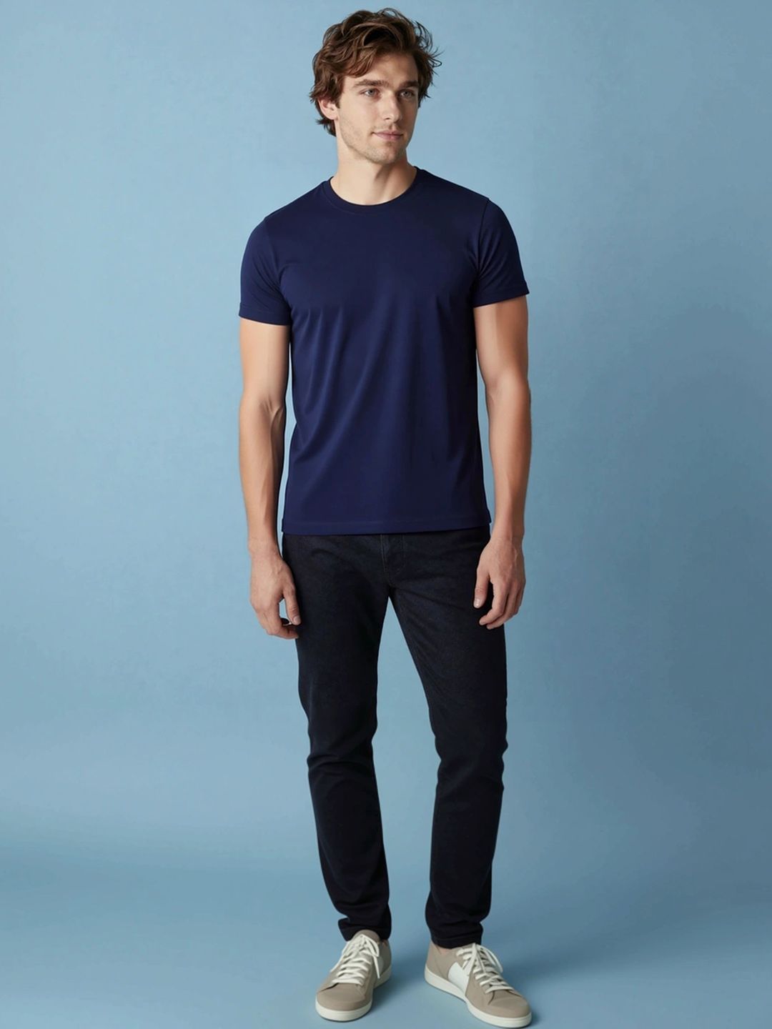 HERE&NOW Round Neck Short Sleeves Bio Finish Pure Cotton T-Shirt