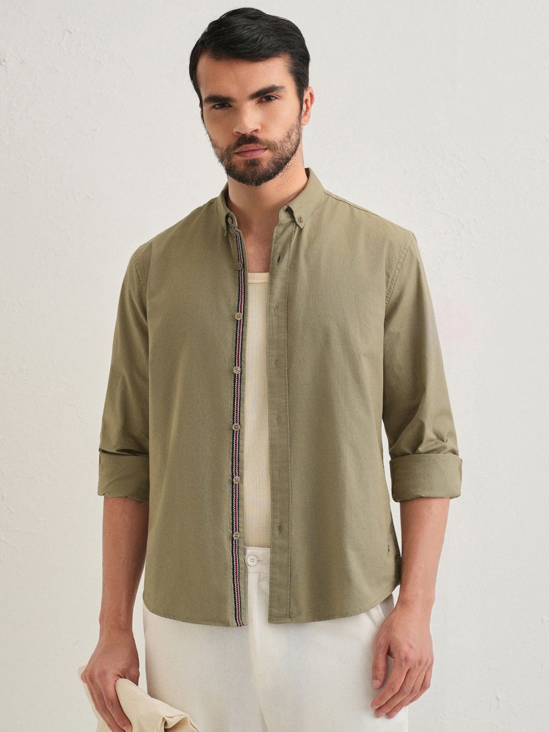 Banana Club Contrast Placket Cotton Long Sleeves Shirt