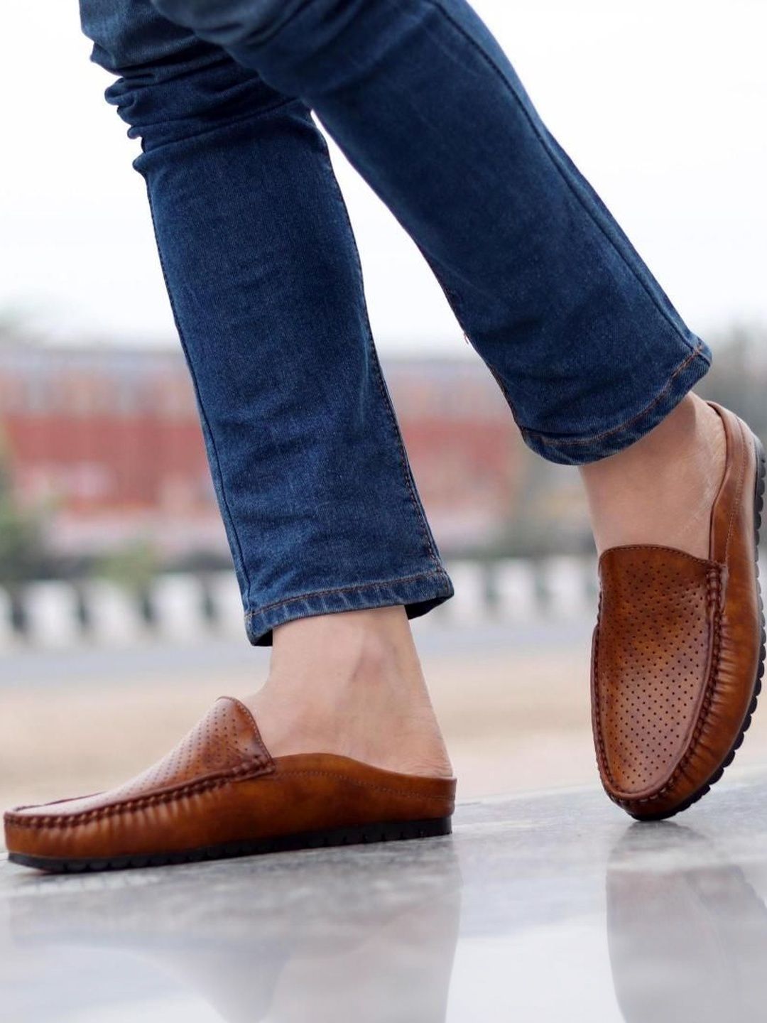 HERE&NOW Men Leather Round Toe Slip-On Loafers Formal Shoes