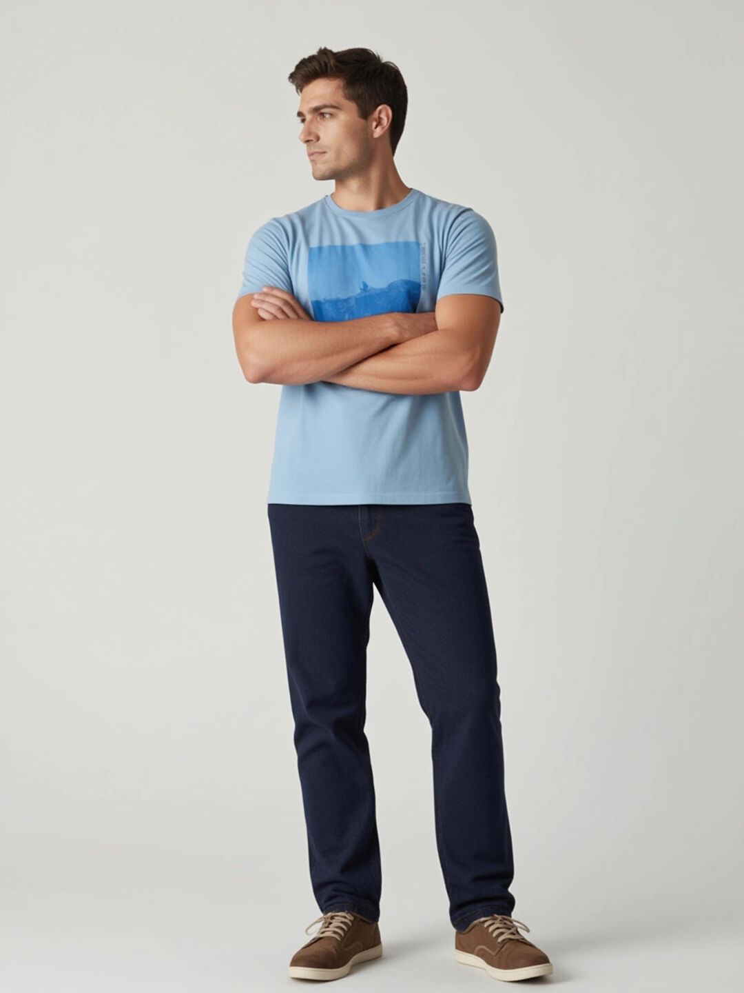 Roadster Lifestyle Co Blue Graphic Printed Cotton T-shirt