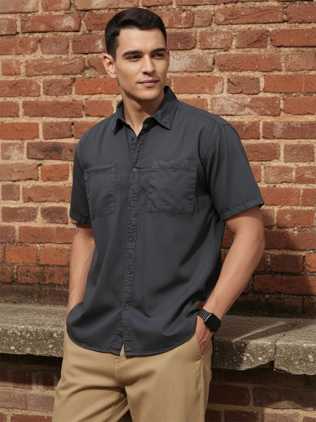 The Roadster Life Co. Pure Cotton Drop-Shoulder Sleeves Relaxed Fit Casual Shirt