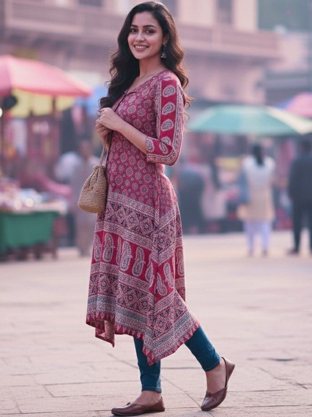 Maruti Tex Ethnic Motifs Printed V-Neck Kurti