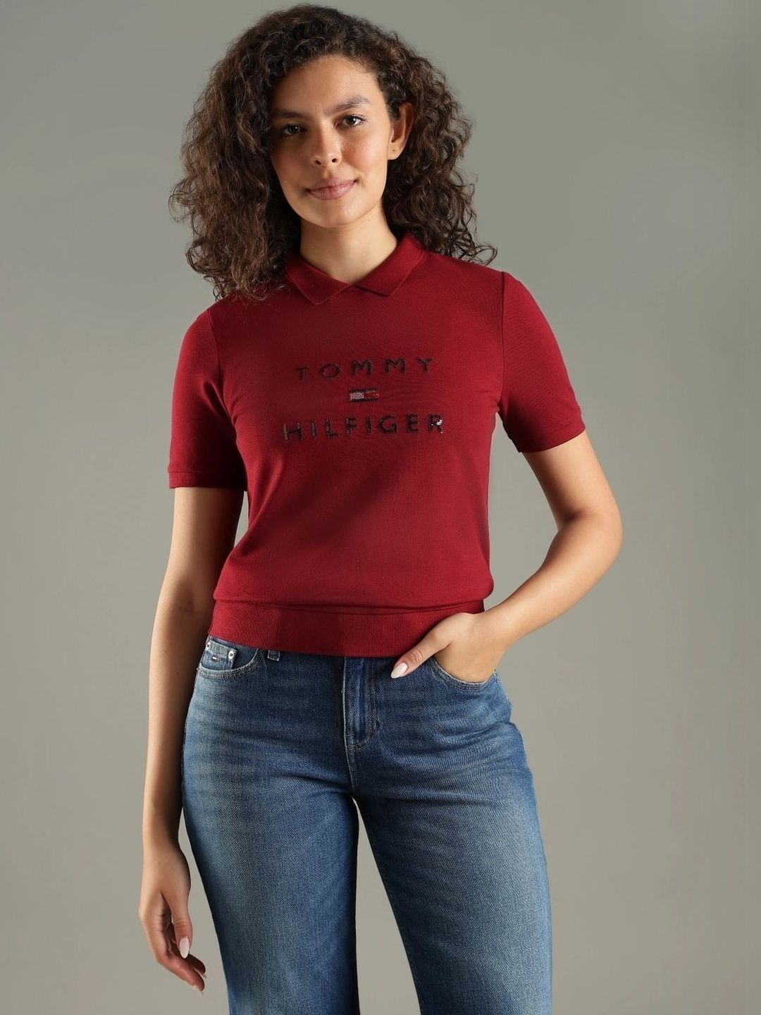 Brand Logo Printed Polo Collar T-shirt
