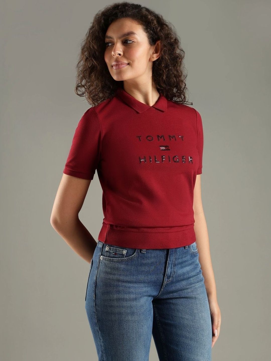 Brand Logo Printed Polo Collar T-shirt