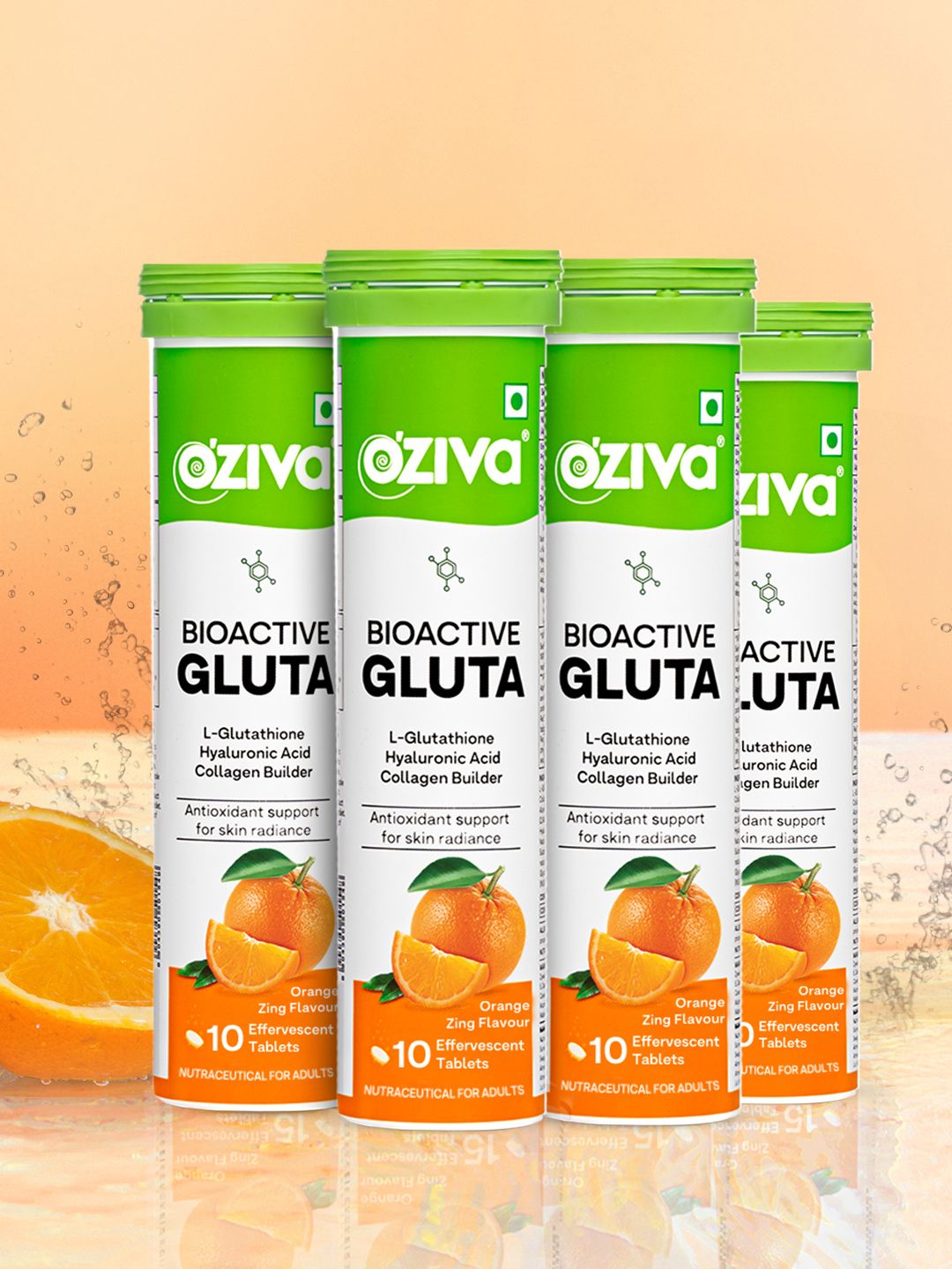 OZiva Gluta Fizzy Orange Zing Helps Hyperpigmentation With L-Glutathione - 10tabs Each