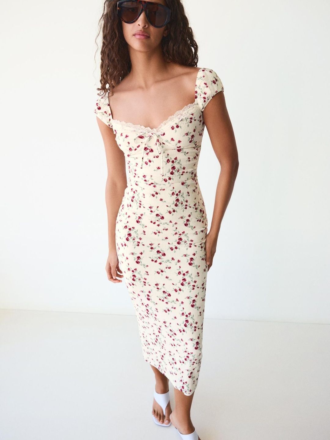 Lace Crinkle Midi Dress