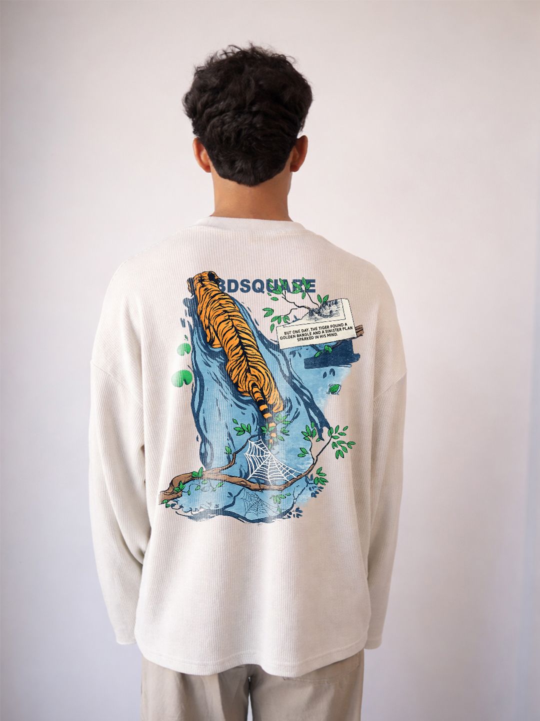 BDSQUARE Graphic Self Design Drop-Shoulder Sleeves Pure Cotton Oversized T-shirt
