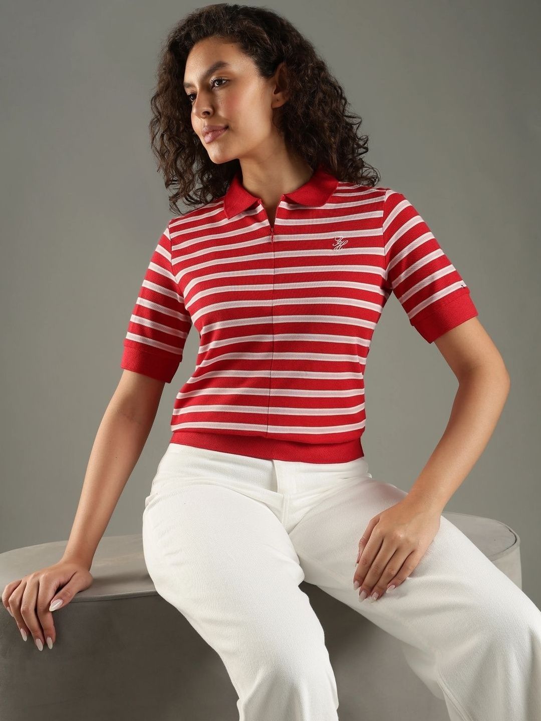 Striped Polo Collar T-shirt