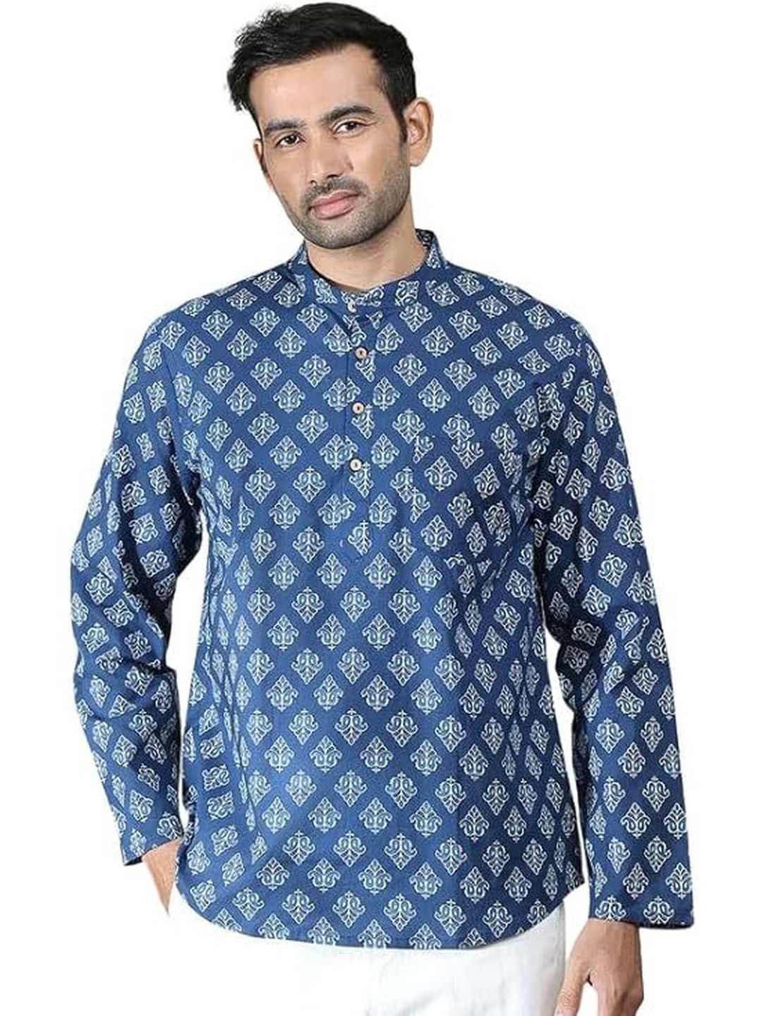 Deelmo Men Floral Printed Thread Work Kurta