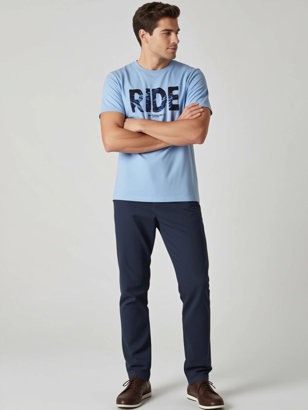 The Roadster Lifestyle Co. Blue Typography Printed Cotton Round Neck Tshirts