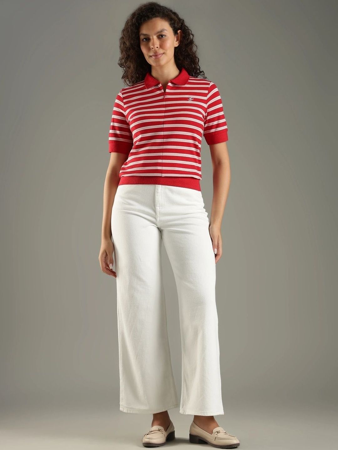 Striped Polo Collar T-shirt