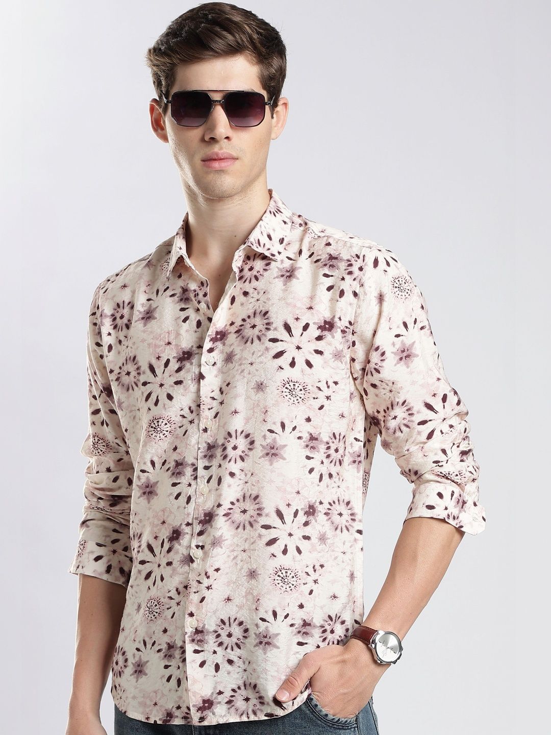 HERE&NOW Men Slim Fit Floral Printed Casual Shirt