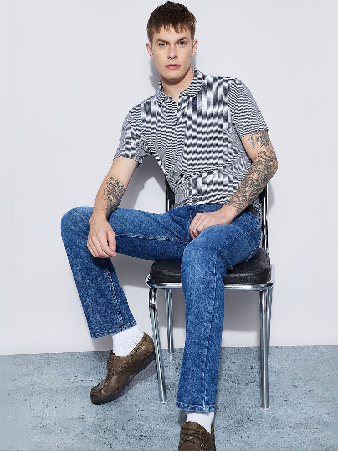 Fame Forever by Lifestyle Men Striped Polo Collar T-shirt