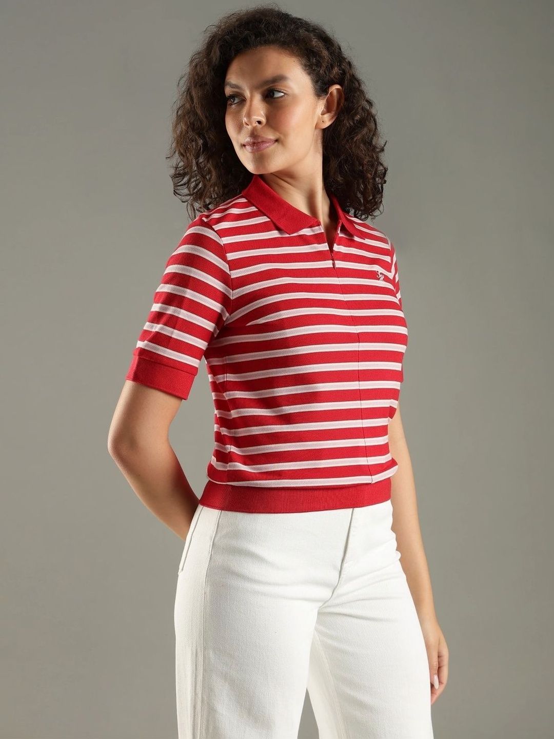 Striped Polo Collar T-shirt