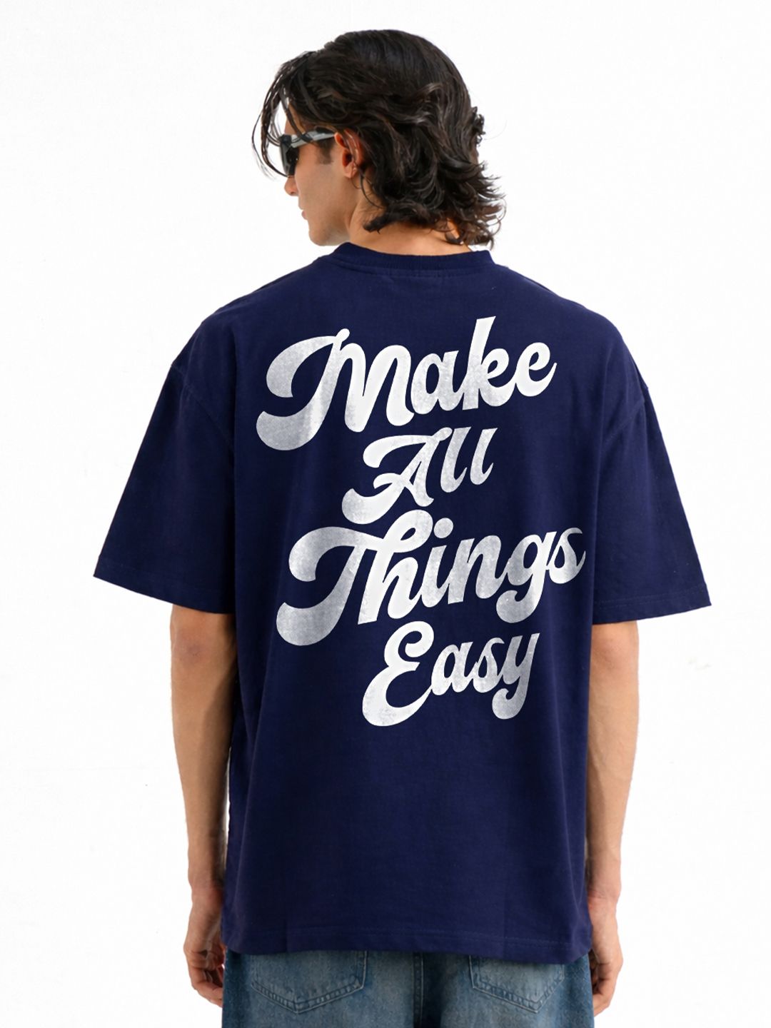 BDSQUARE Typography Printed Round Neck Pure Cotton Oversized T-shirt