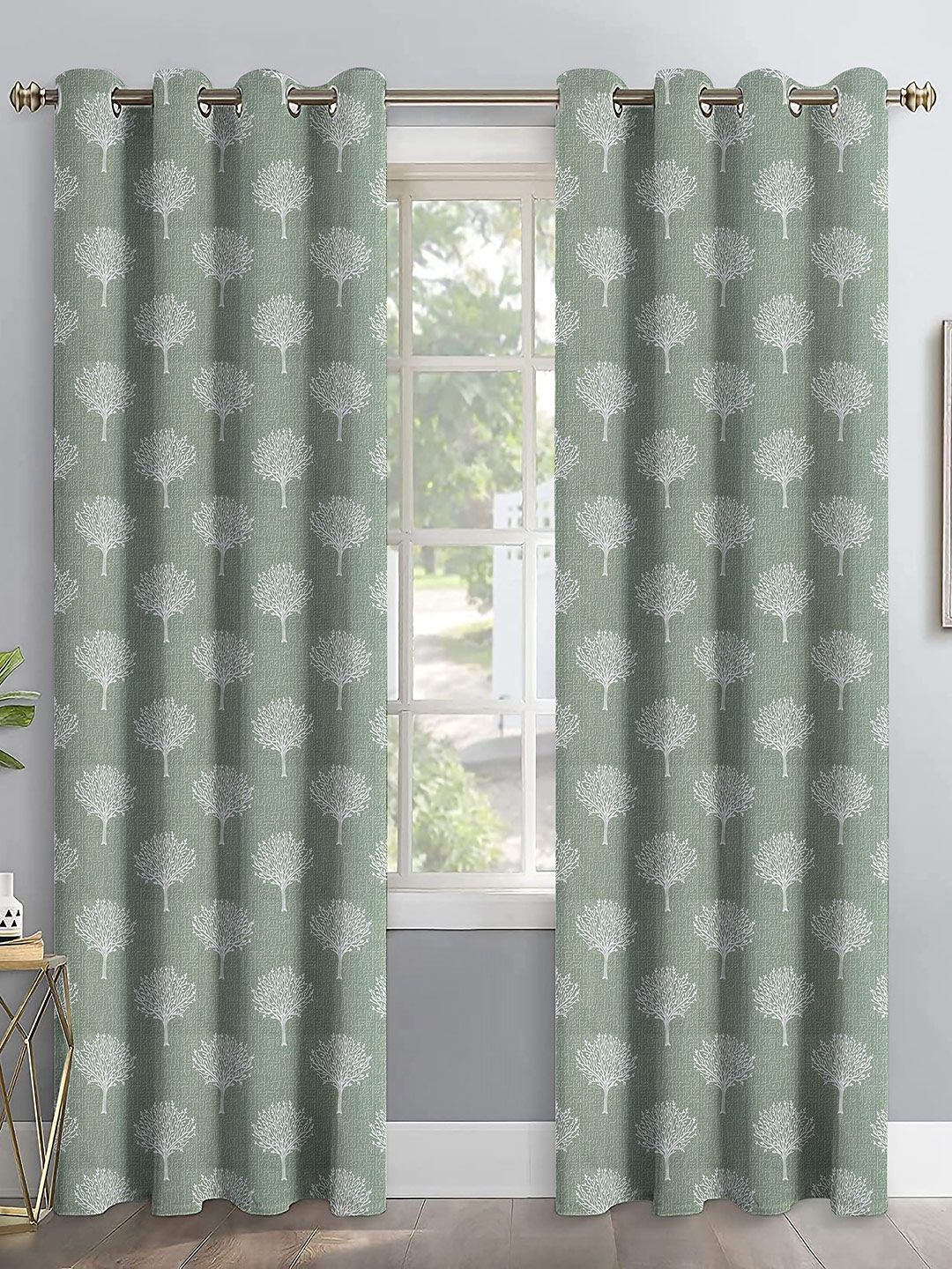 Aura Green & Off White Set of 2 Floral Door Curtain