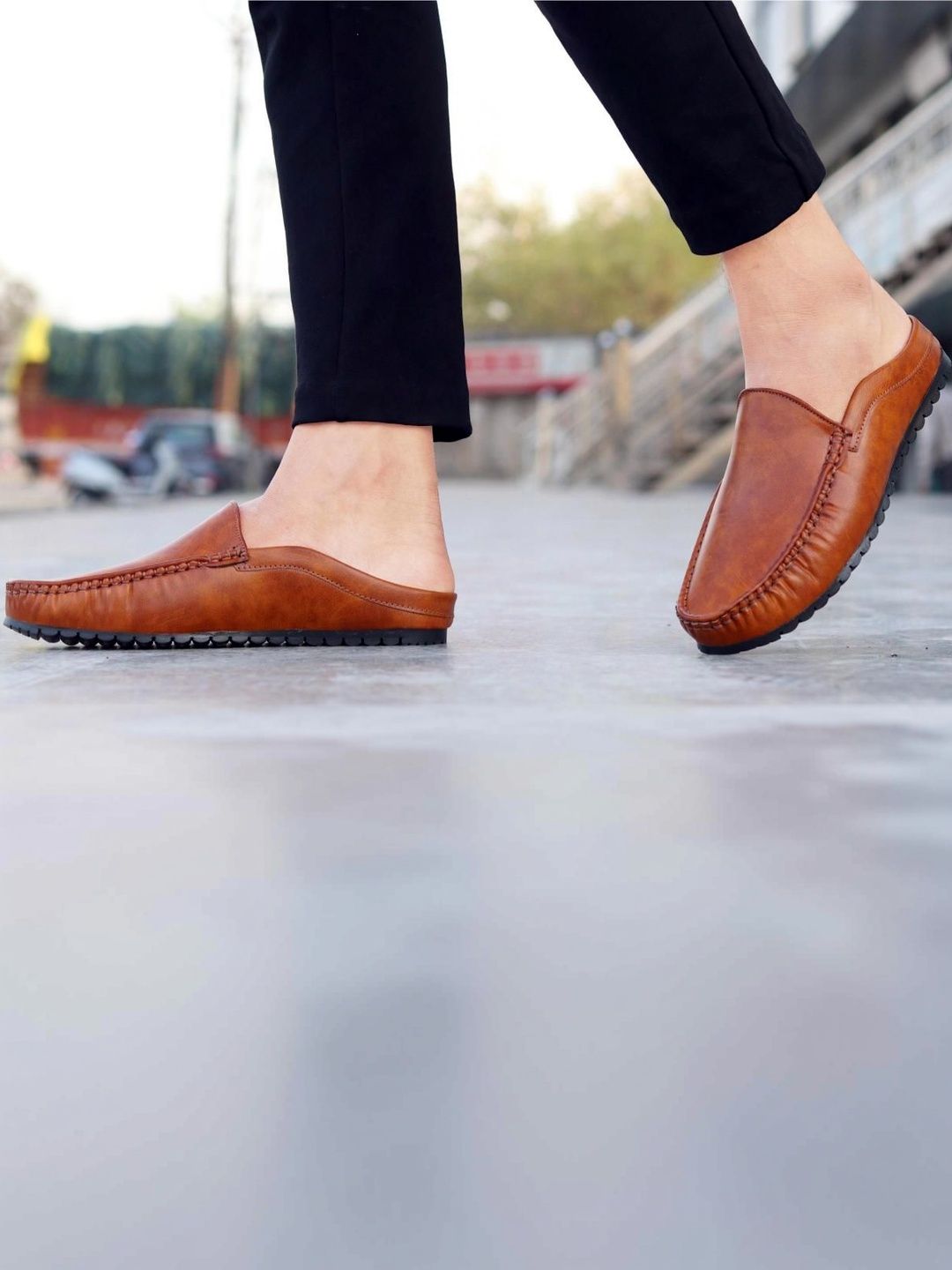 HERE&NOW Men Leather Round Toe Slip-On Loafers Formal Shoes