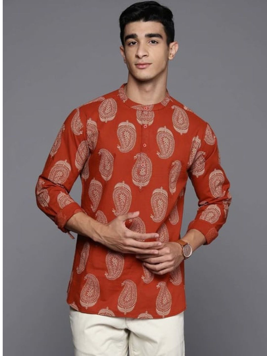 Deelmo Men Floral Printed Thread Work Kurta