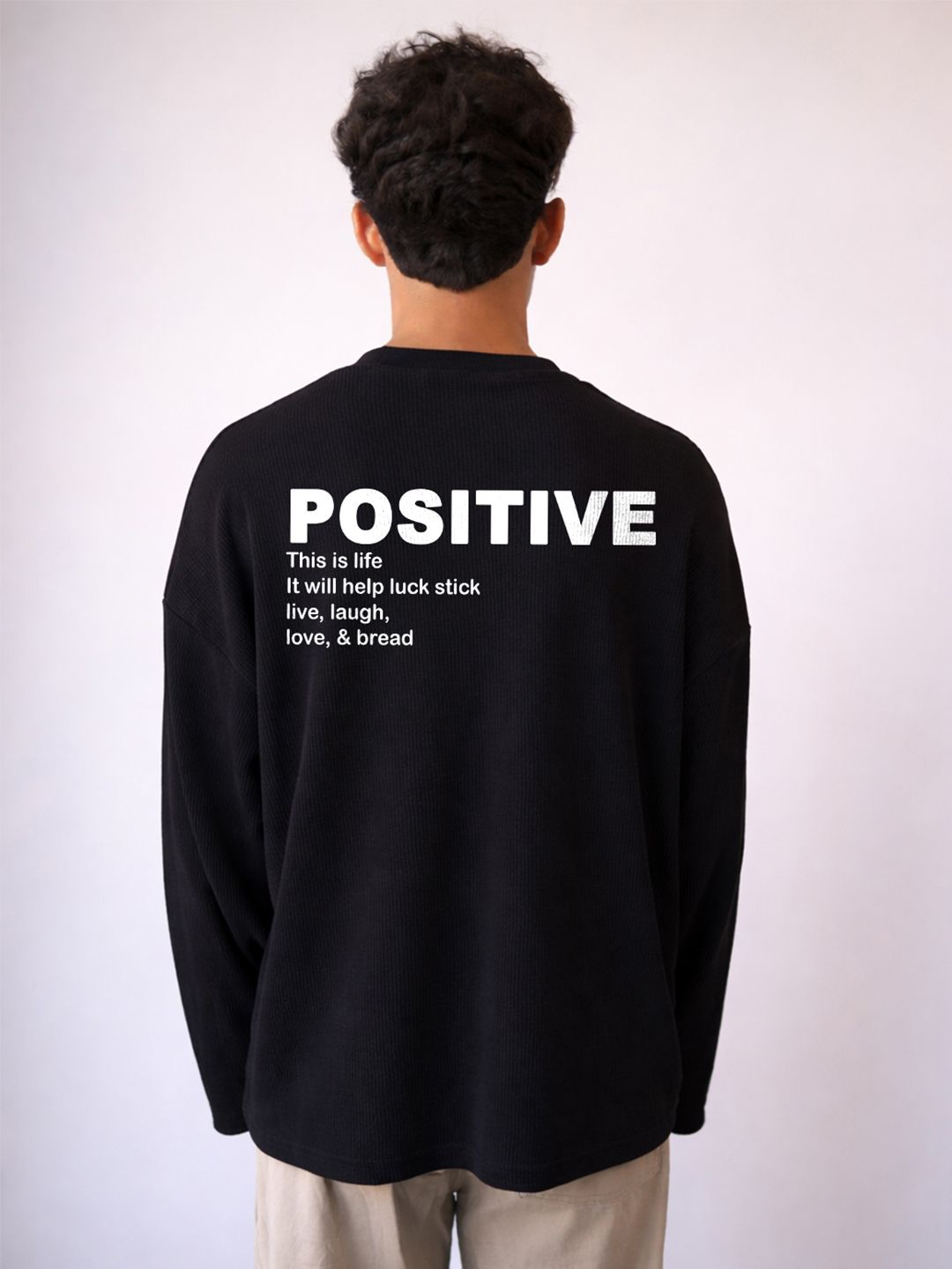 BDSQUARE Typography Self Design Drop-Shoulder Sleeves Pure Cotton Oversized T-shirt