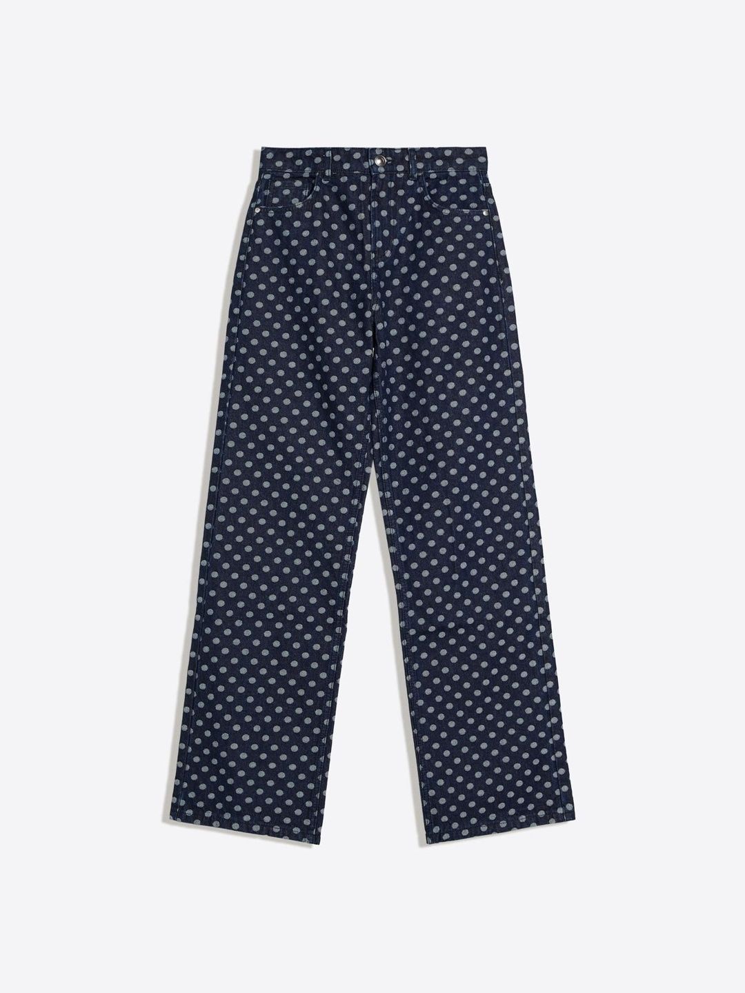 High-waist Polka Dot Pure Cotton Wide-leg Straight Jeans