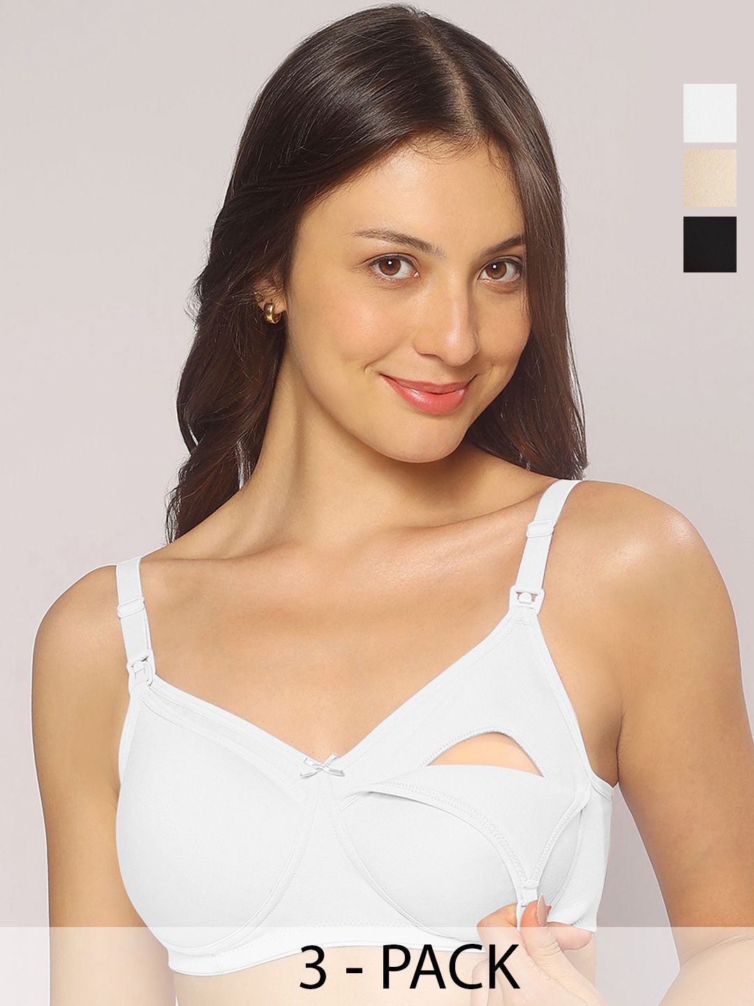 MomToBe Pack of 3 Solid Non-Wired Non Padded Nursing Maternity Bras 5502reblkwhtbgfb-30