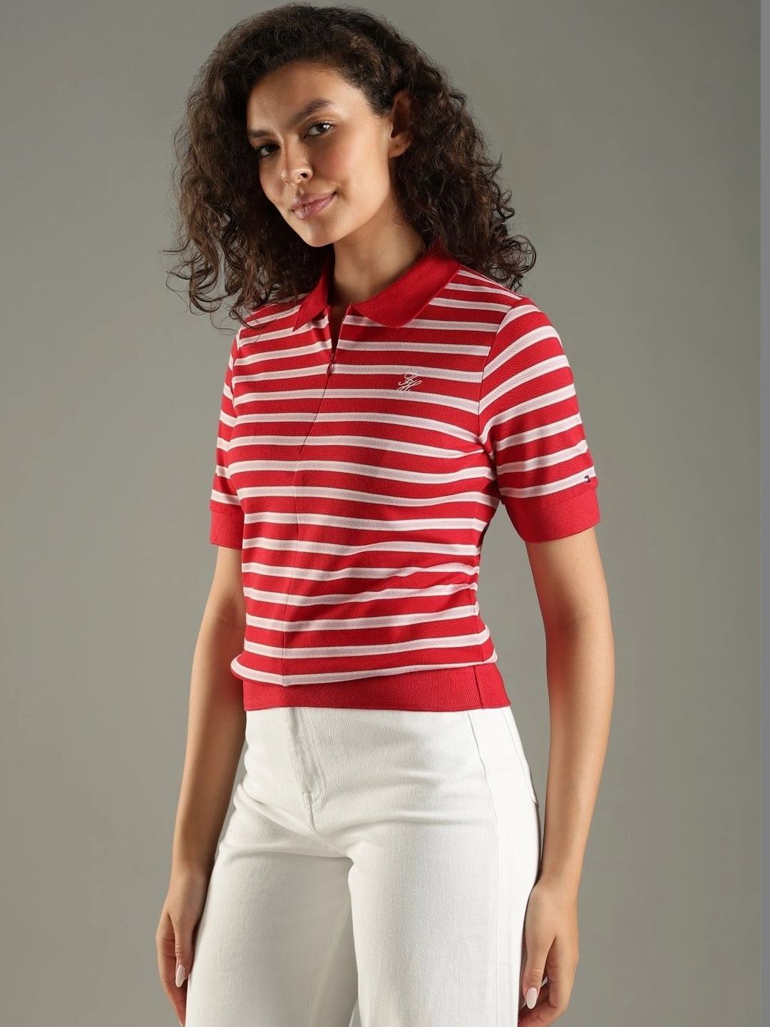 Striped Polo Collar T-shirt