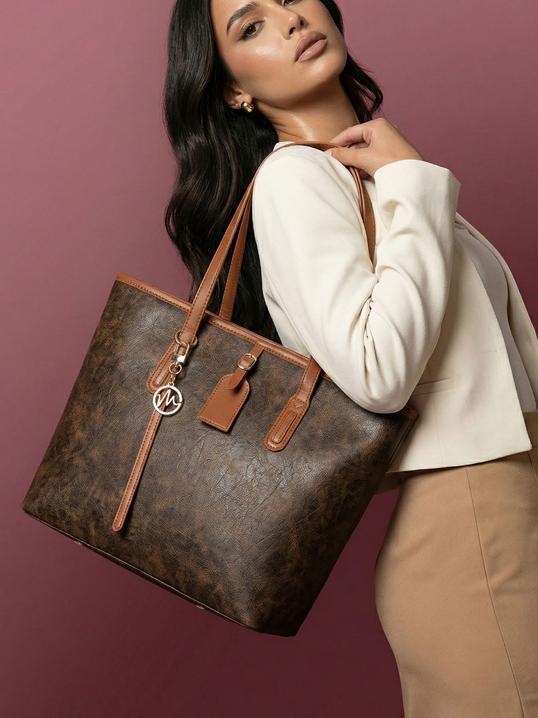 Women Brown Work Tote Bag MAEJOY Women Brown Work Tote Bag