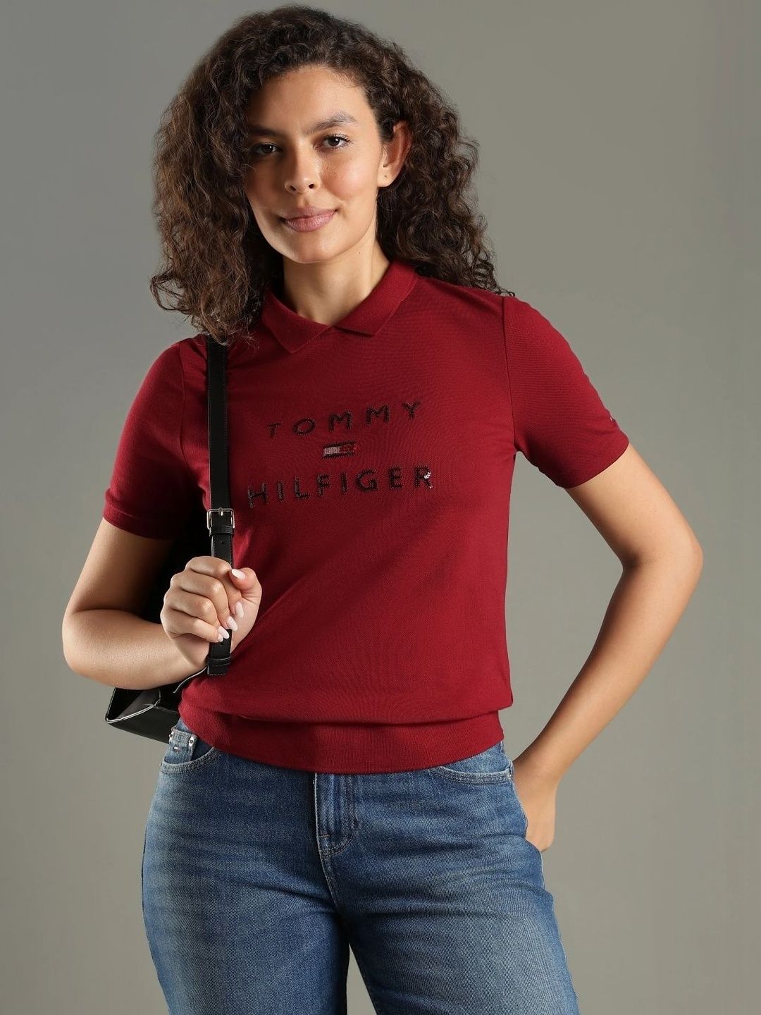 Brand Logo Printed Polo Collar T-shirt