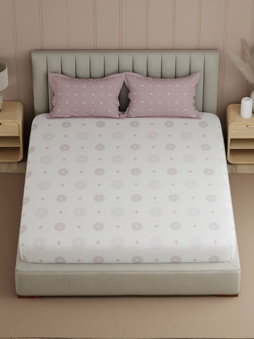 Boutique Living India Boutique Living India Off White Ethnic Motifs 200 TC Bedsheet with 2 Pillow Covers