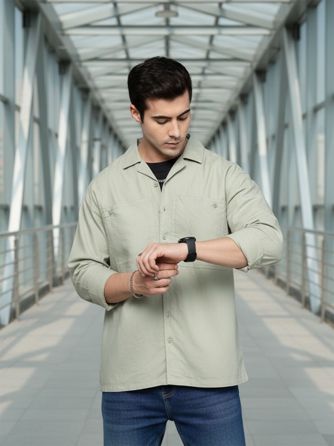 The Roadster Life Co. Pure Cotton Drop-Shoulder Sleeves Relaxed Fit Casual Shirt