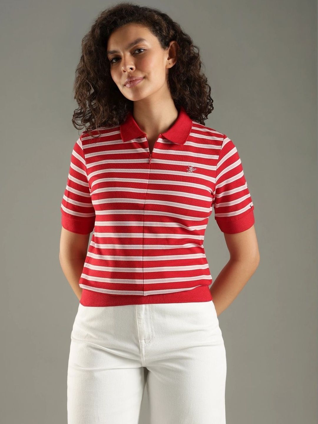 Striped Polo Collar T-shirt