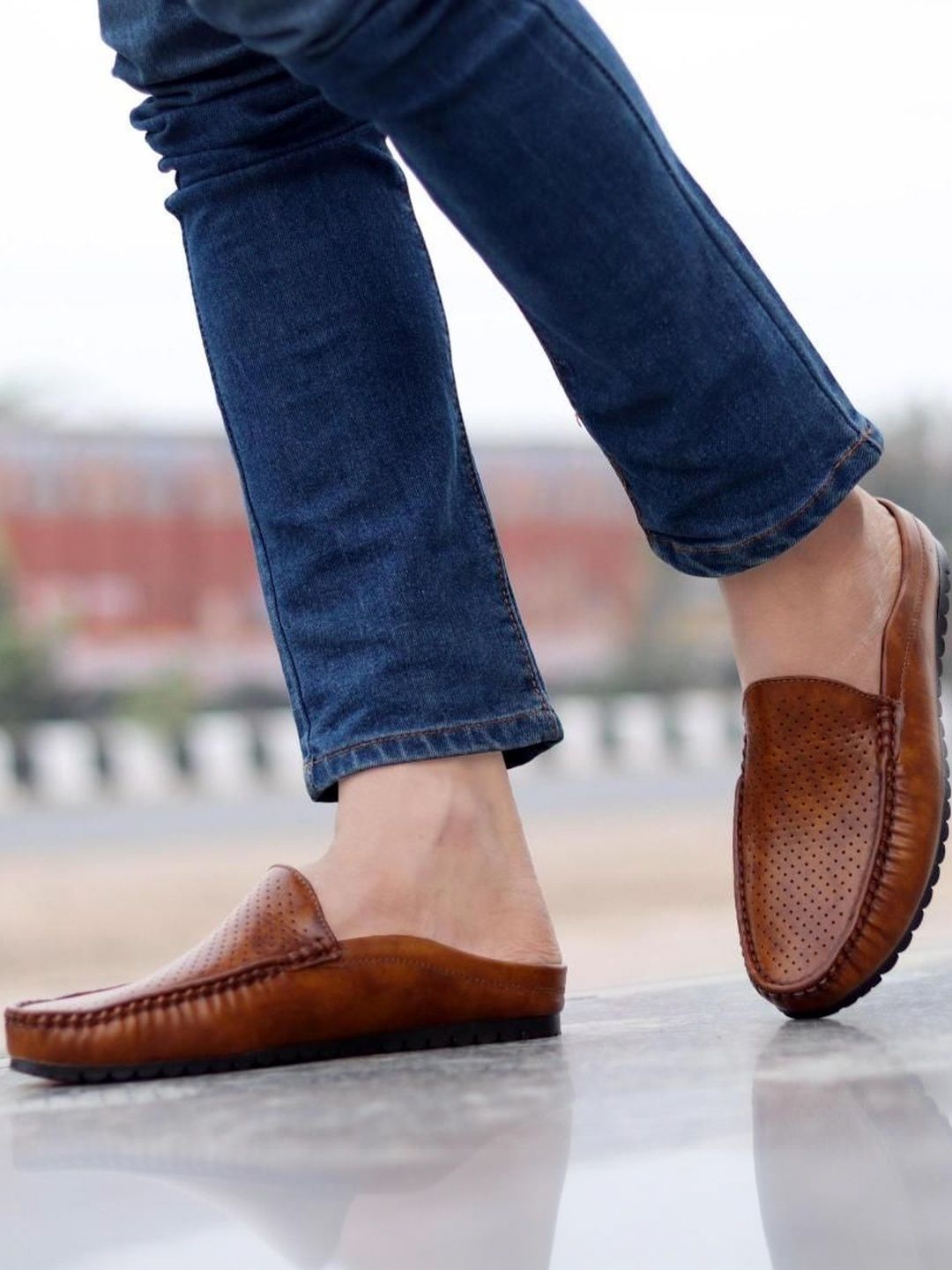 HERE&NOW Men Leather Round Toe Slip-On Loafers Formal Shoes