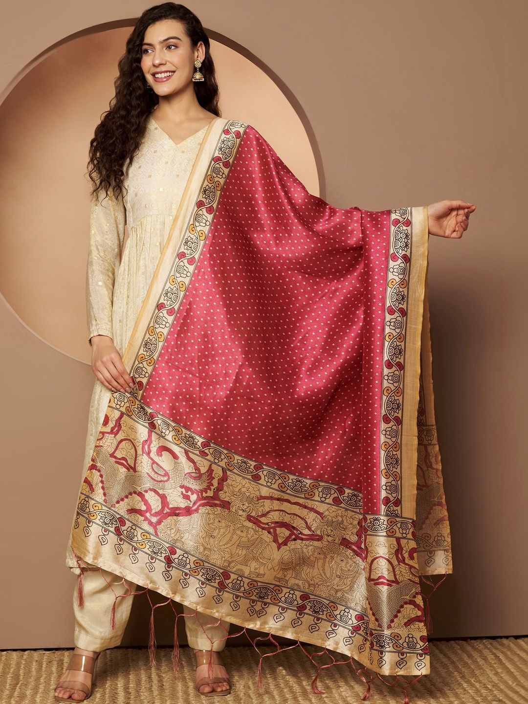 AKSHADEEP Ethnic Motifs Printed Bandhani Dupatta