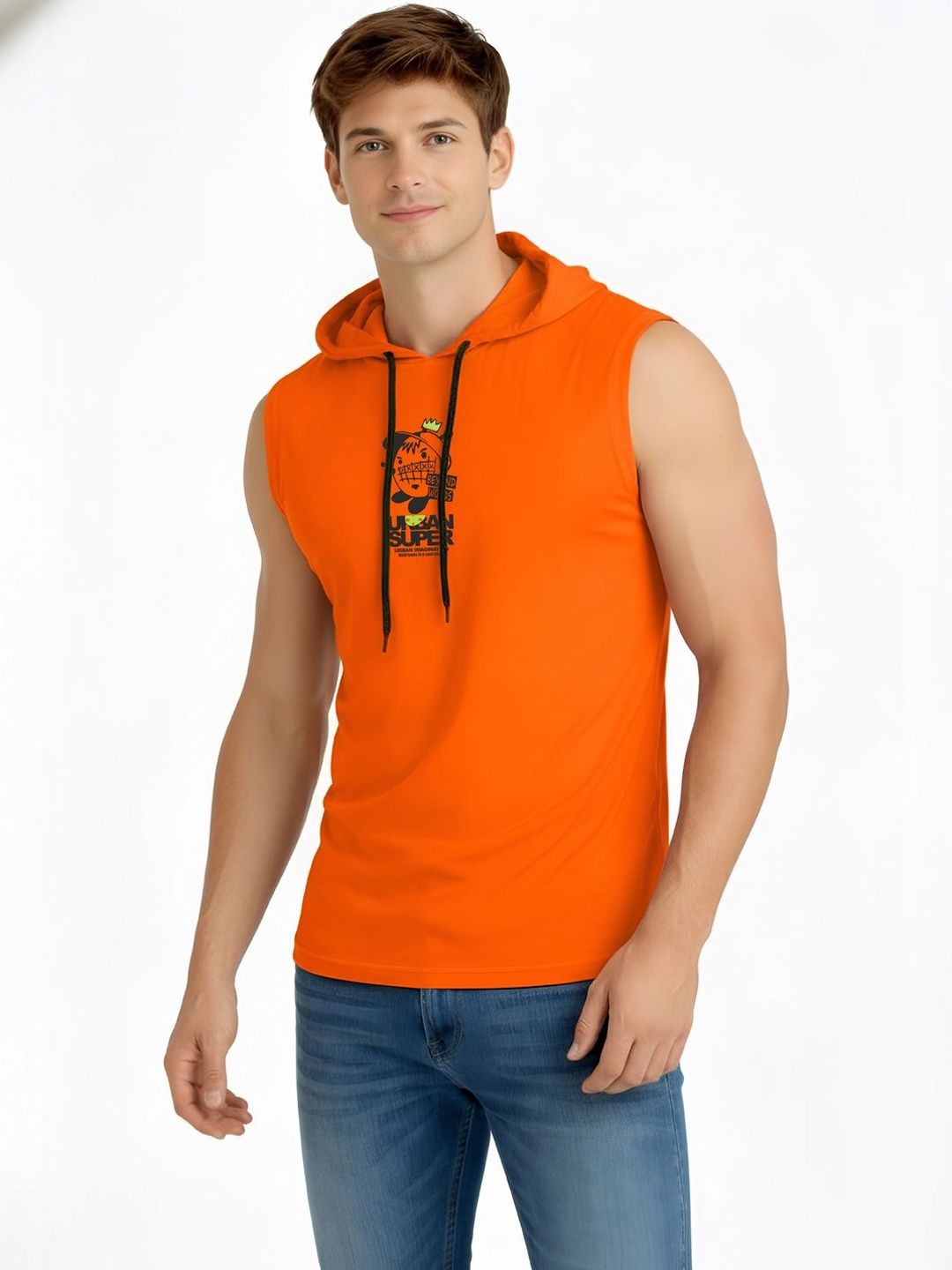 SLOWLORIS Men Typography Printed Hooded T-shirt