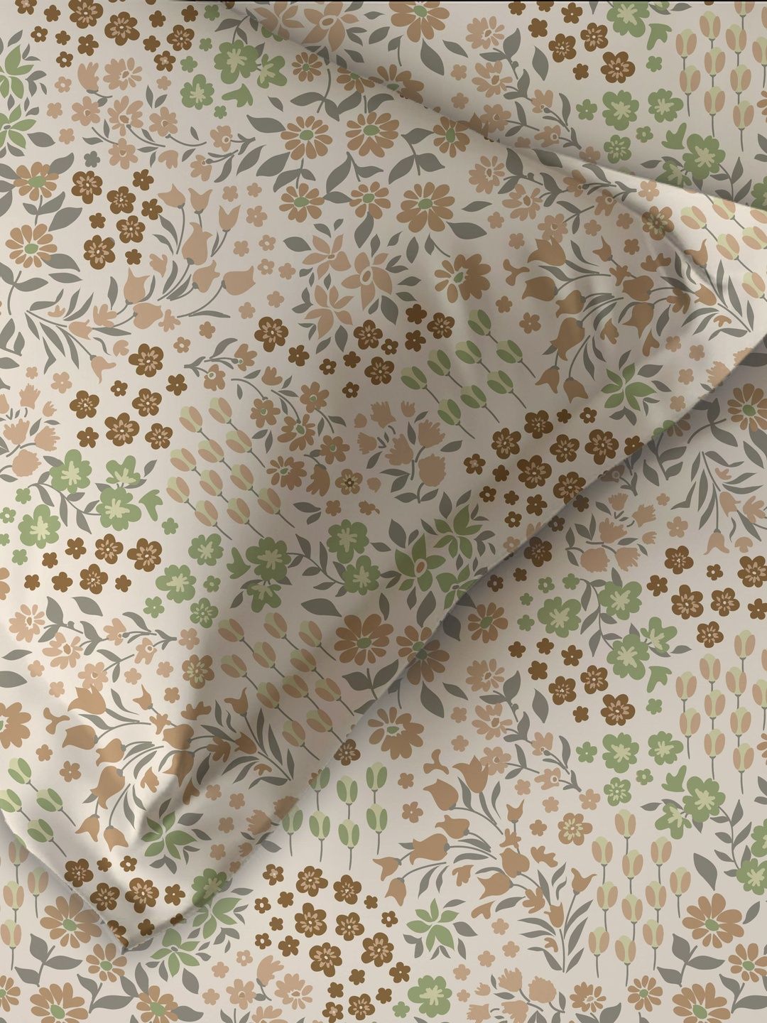 The Happy Pod Green & Brown Floral Cotton 4 Piece Double King Superfine Bedding Set