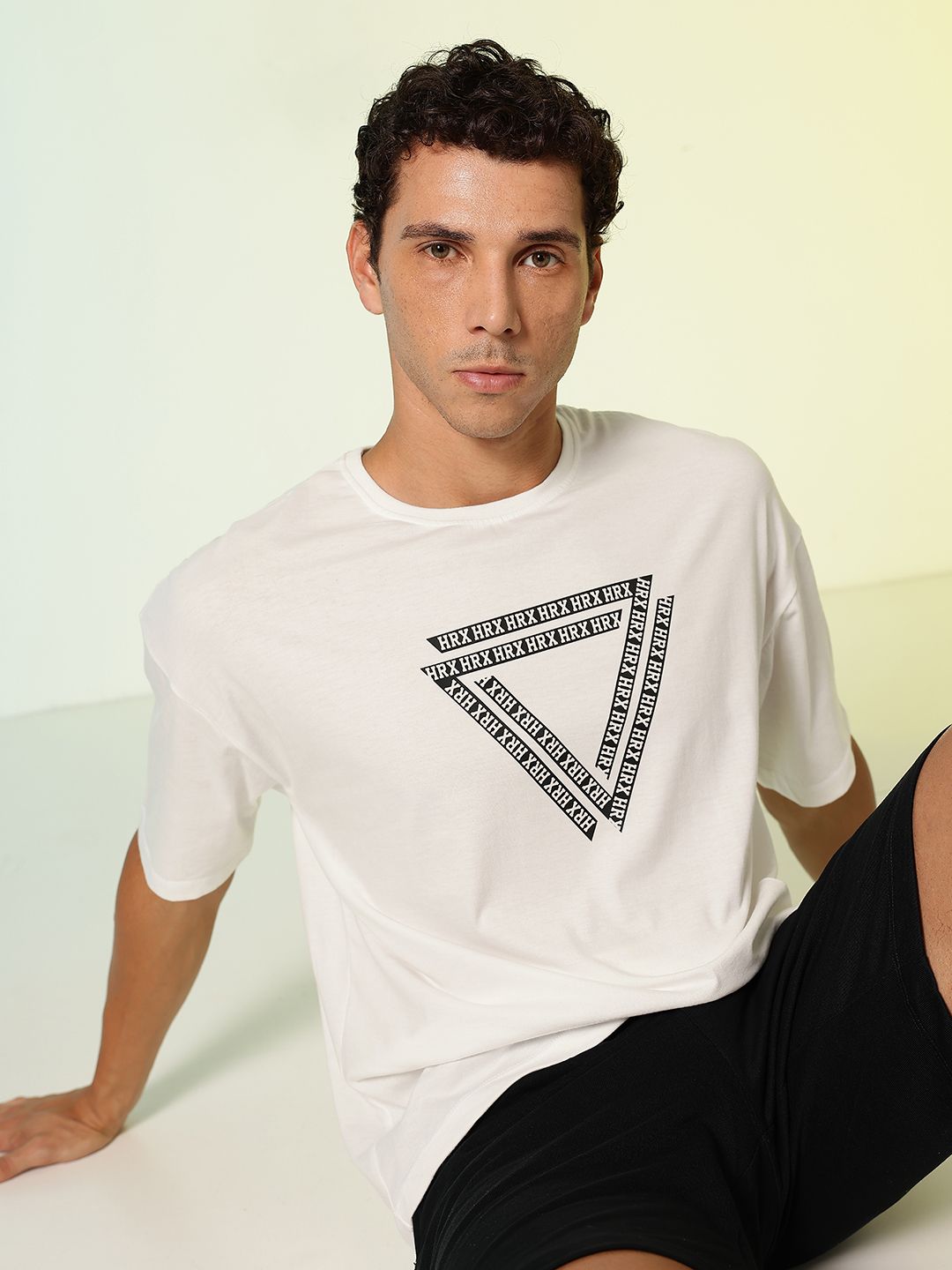 HRX by Hrithik Roshan Brand Logo Printed Drop-Shoulder Sleeves Pure Cotton T-shirt