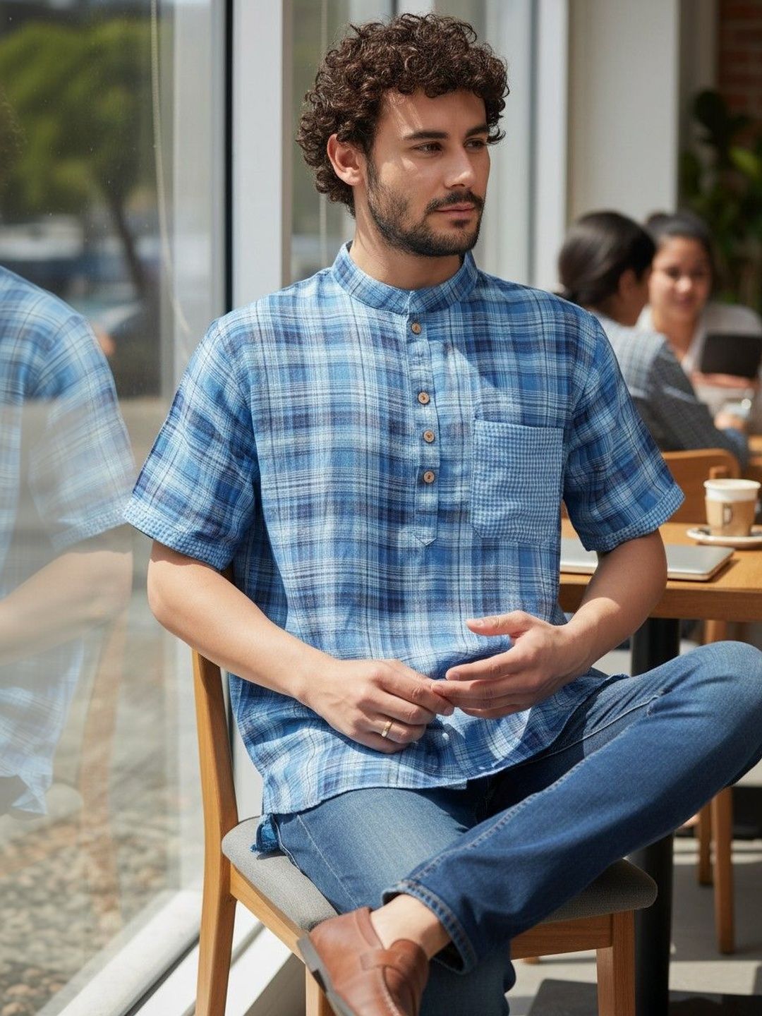 Cot'N Soft Men Checked Thread Work Kurta
