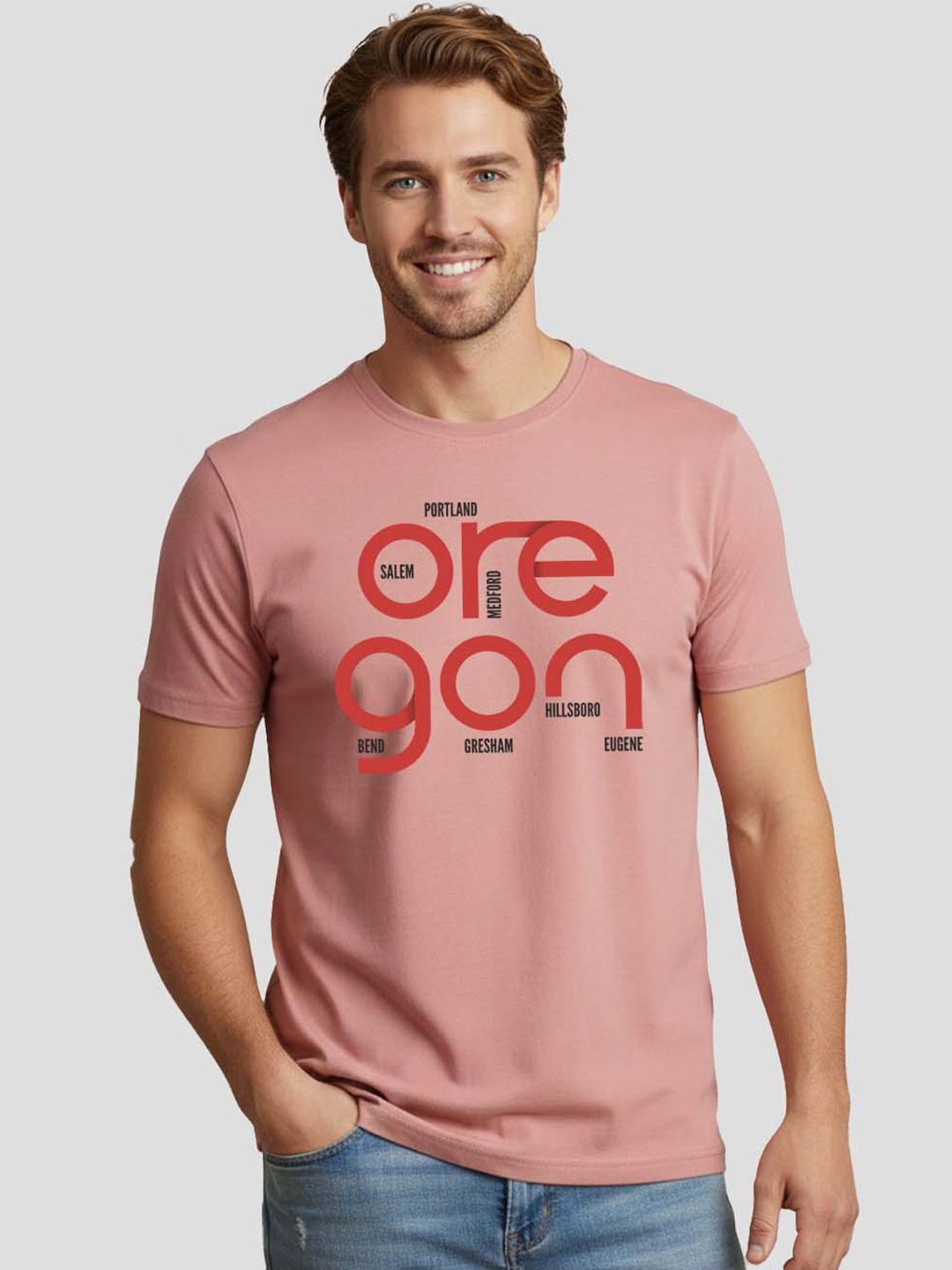 Greylongg Typography Printed Round Neck Regular Sleeves T-shirt