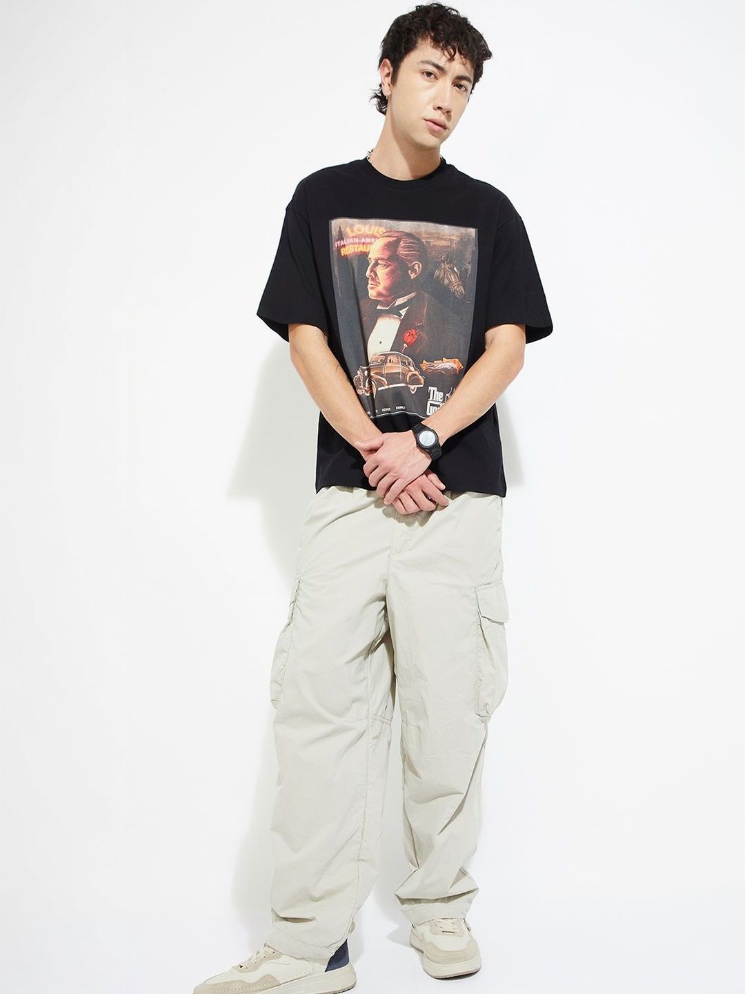 max URB_N Men Godfather Print Oversized T-shirts
