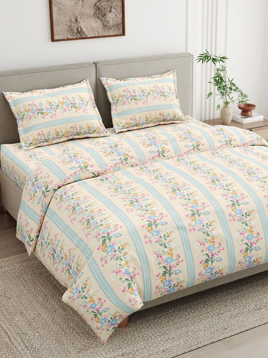 Unisex Cotton Bedsheets haus & kinder Multicoloured & Multicoloured Floral 186 TC King Bedsheet with 2 Pillow Covers