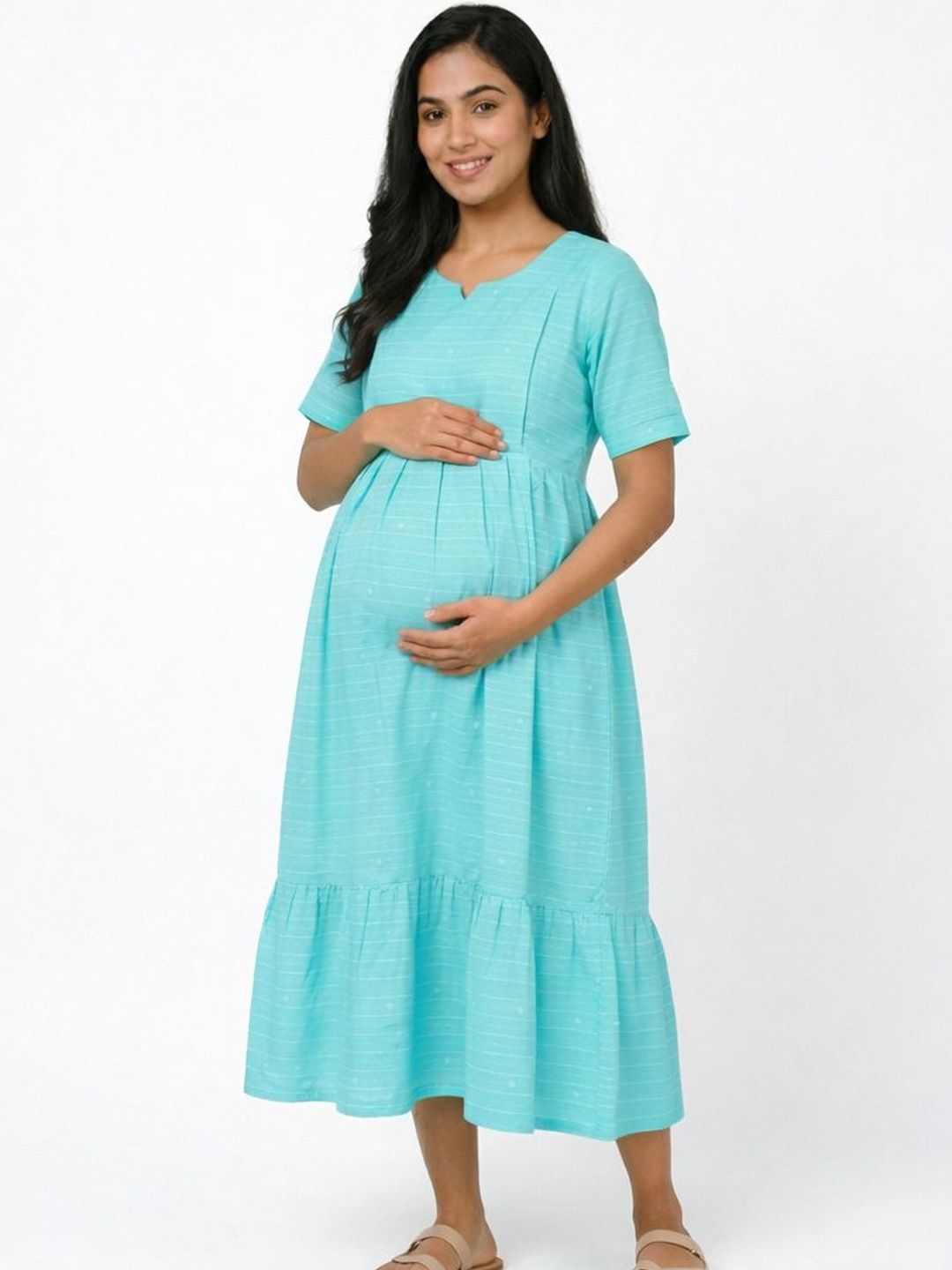 BAESD Pure Cotton Nursing Zip Feeding Maternity Dress