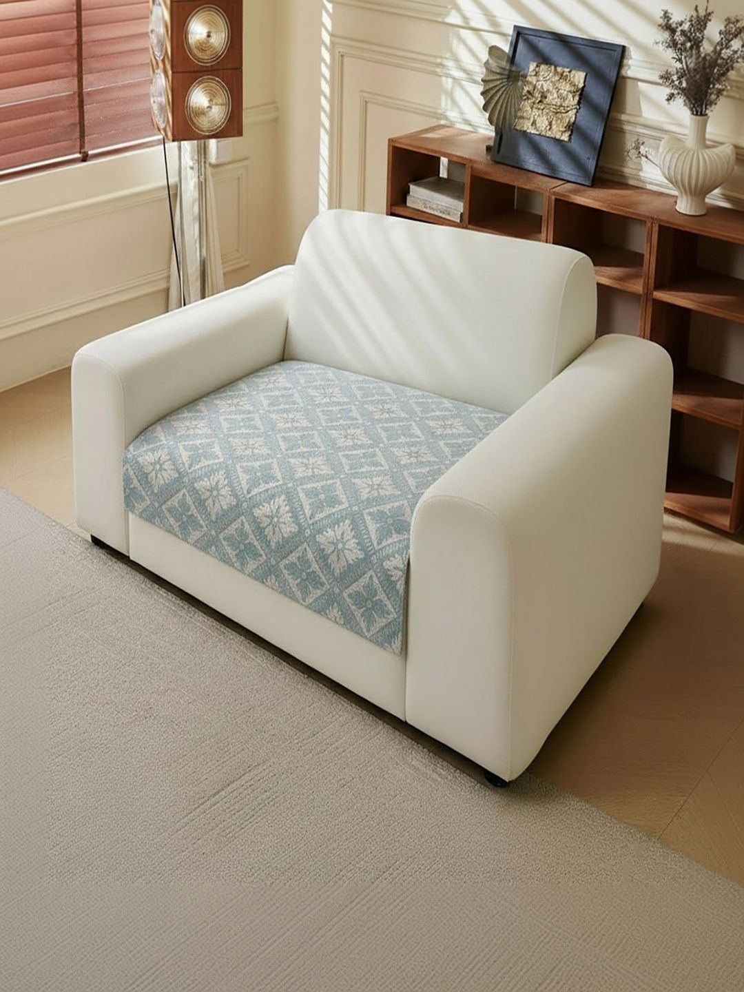 HOUSE OF QUIRK Blue Solid 1 Piece Sofa Cover Without Arms