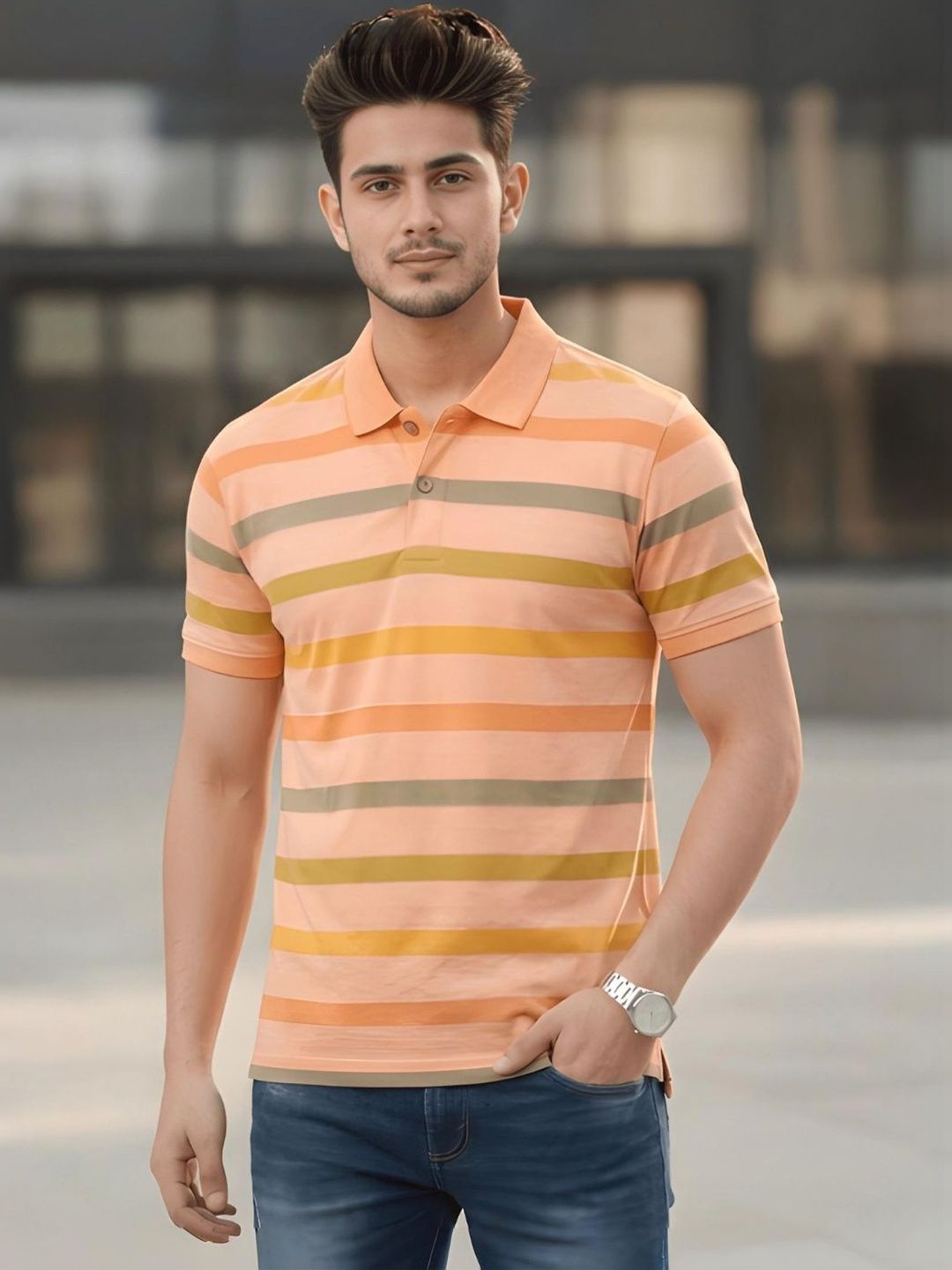 Kryptic Men Overdyed Pure Cotton Printed Polo Collar T-shirt