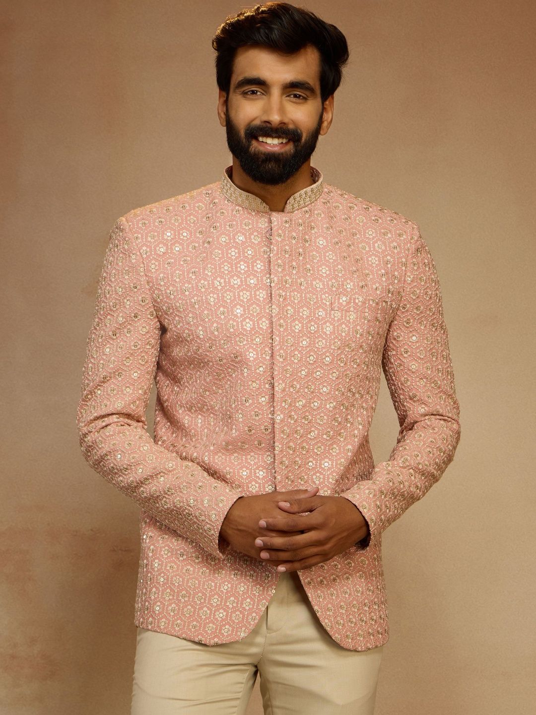 VASTRAMAY Men Embroidered Slim Fit Mandarin Collar Jodhpuri Blazers