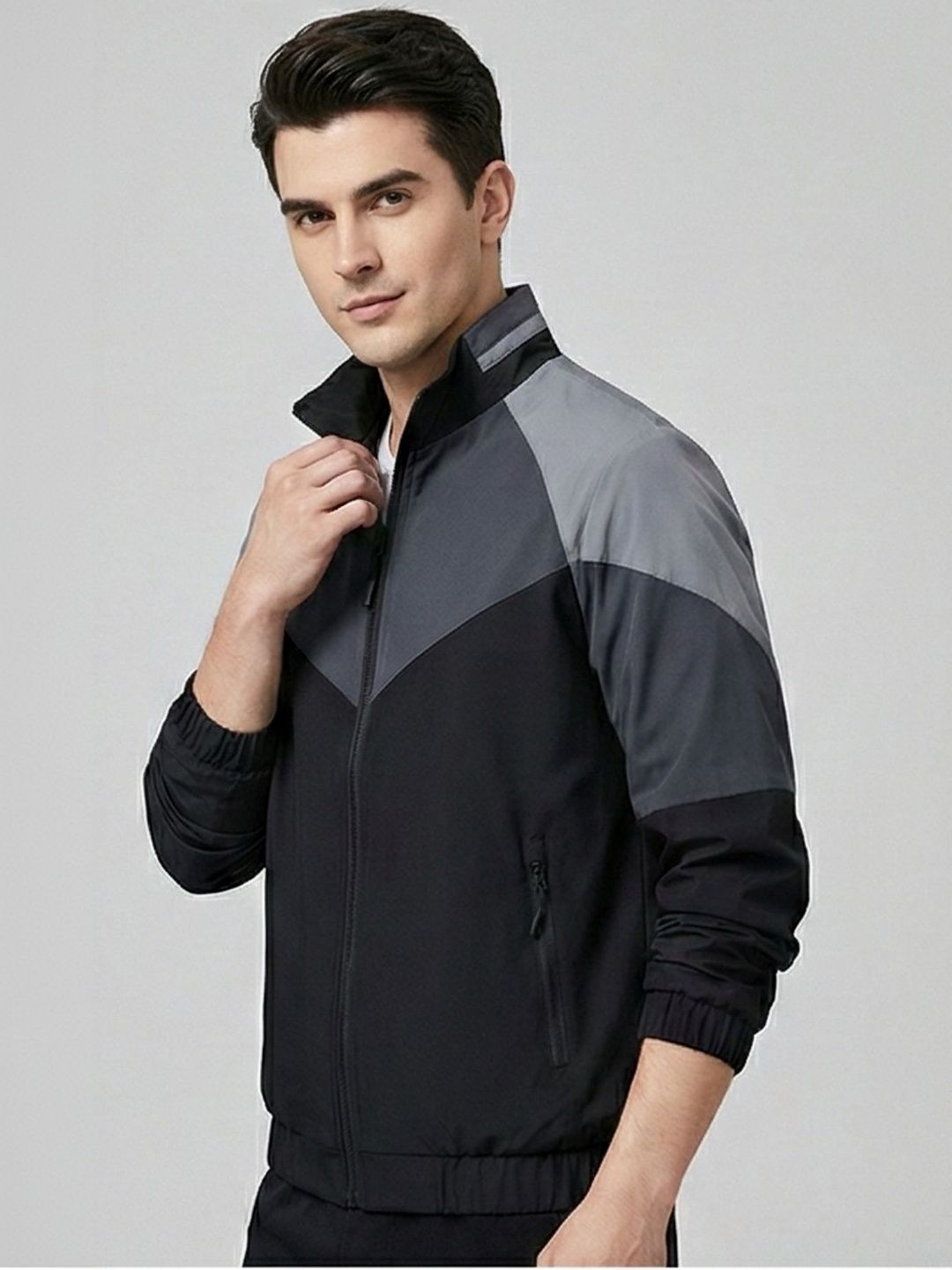MIA FASHION Men Colourblocked Stand Collar Lightweight Sporty Jacket