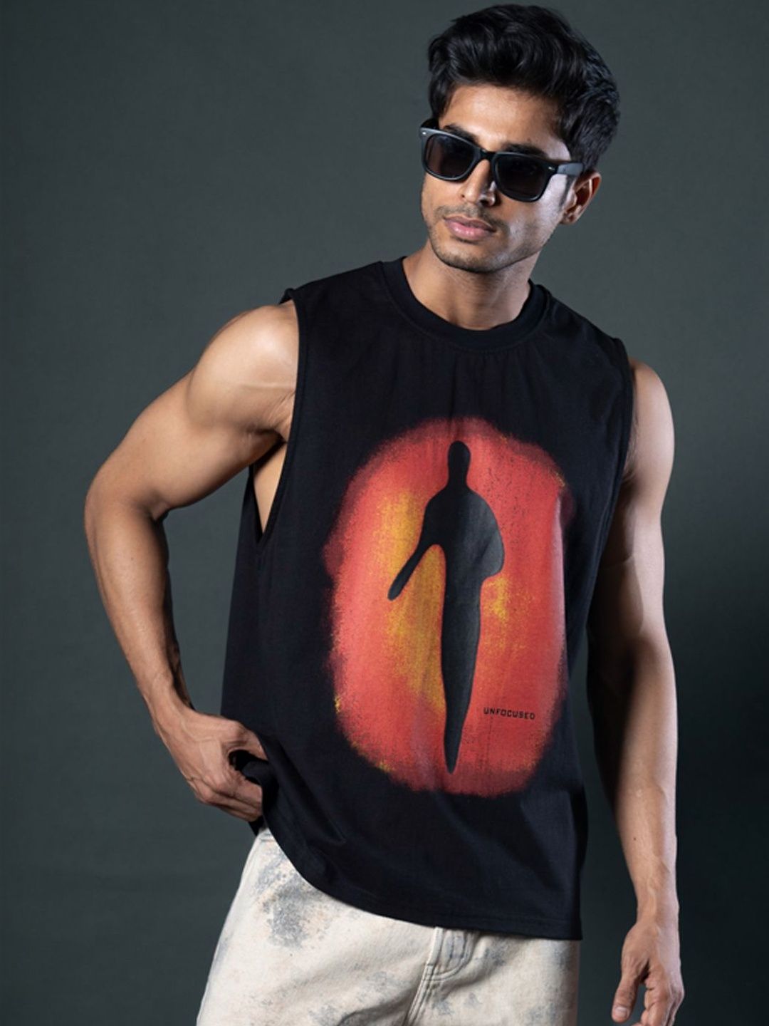 Powerlook Tank Graphic Cotton Round Neck Sleeveless T-shirt
