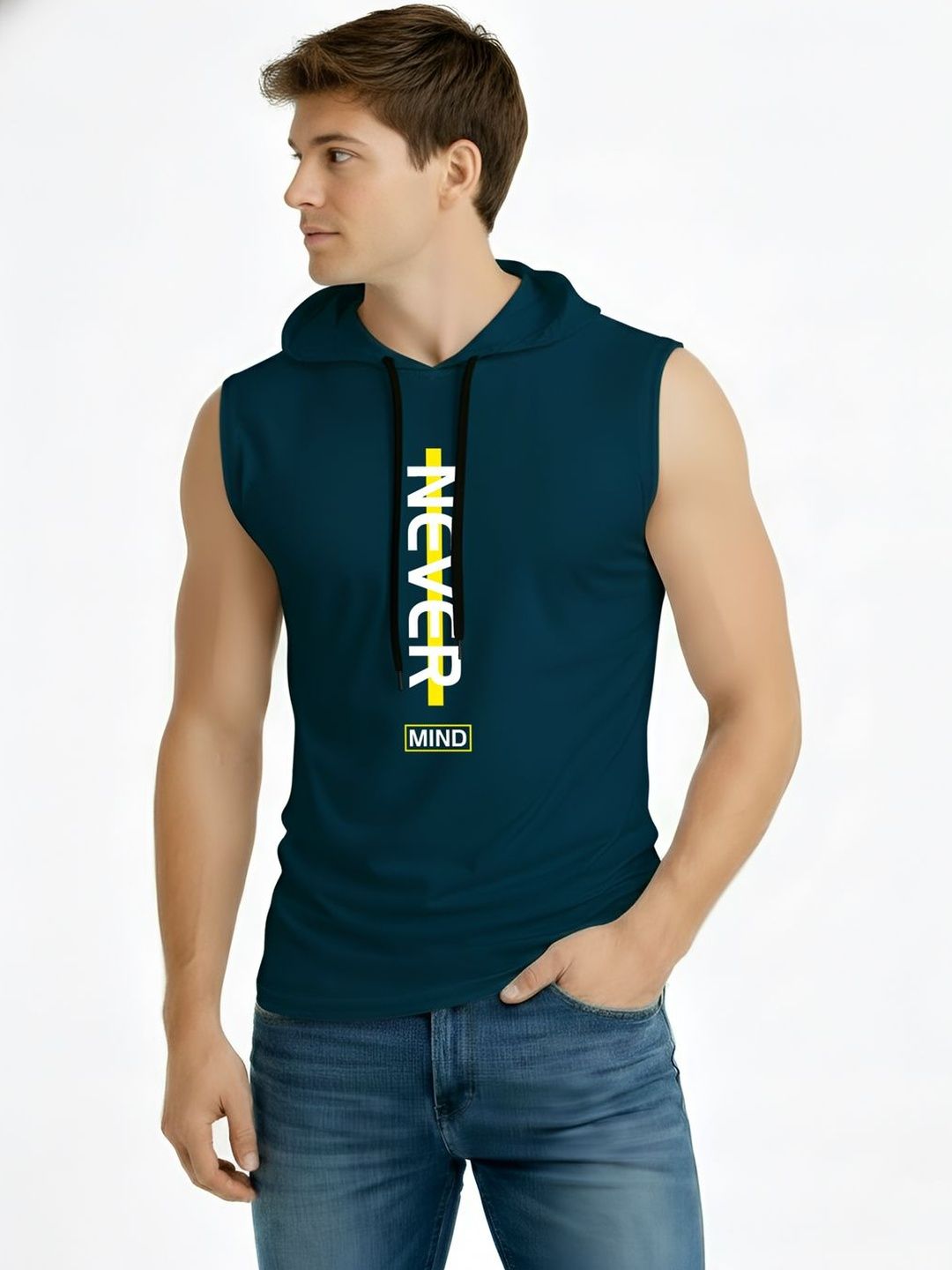 SLOWLORIS Men Typography Printed Hooded T-shirt