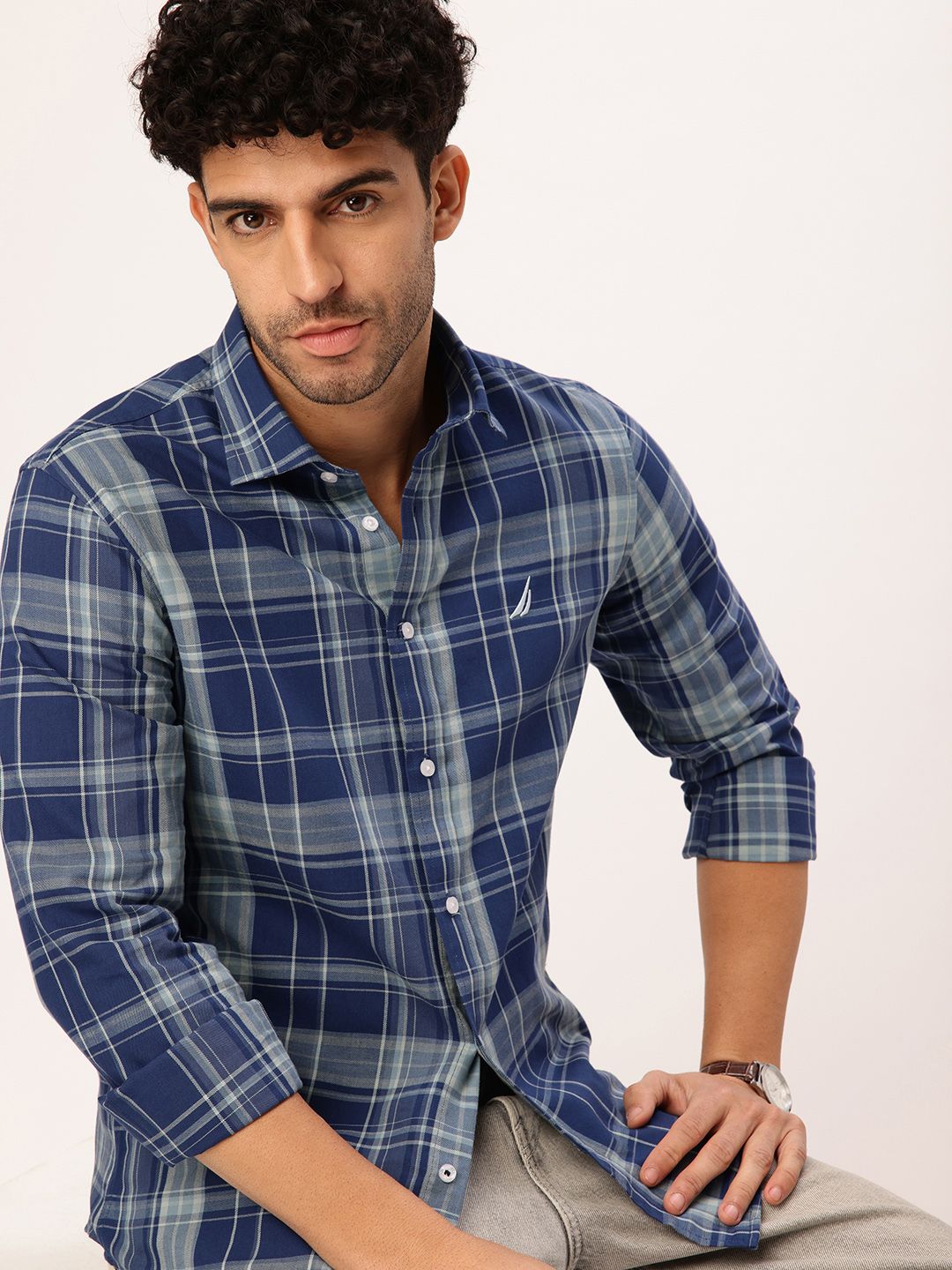 Nautica Pure Cotton Slim Fit Checked Casual Shirt