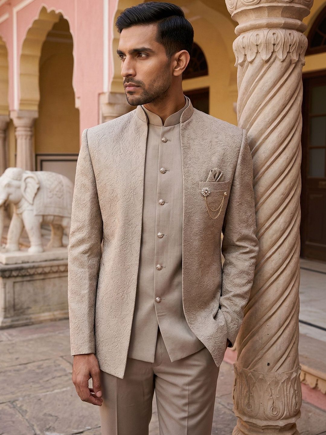 Jompers Embroidered Mandarin Collar Sherwani
